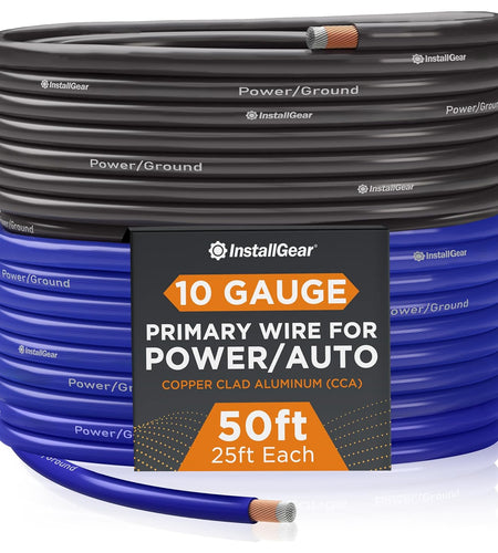 10 Gauge Wire (50Ft) Copper Clad Aluminum CAA - Primary Automotive Wire, Car Amplifier Power and Ground Cable, Battery Cable, Car Audio Speaker Stereo, RV Trailer Wiring Welding Cable 10Ga
