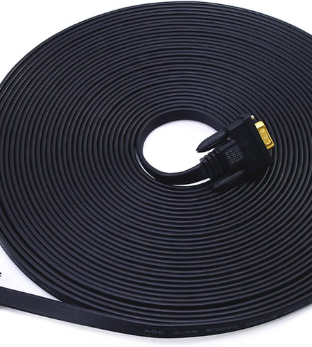 65Ft Extra Long VGA to VGA Cable for Computer Monitor 15 Pin Male to Male Flat VGA Cord Full HD Video (20 Meter, Black)