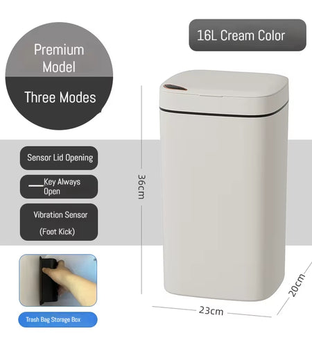 16L Smart Bathroom Trash Can White Non-Contact Narrow Smart Sensor Trash Can Smart Home Automatic Bagging Electronic Trash Can