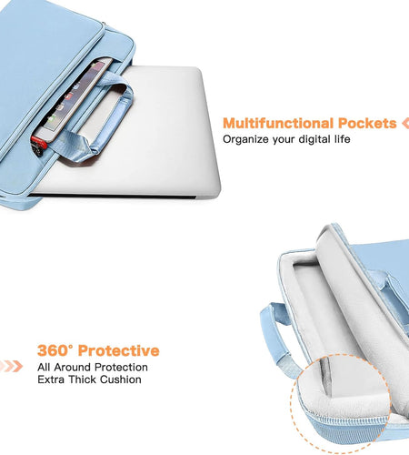 360 Protective Laptop Shoulder Bag Compatible with Macbook Pro 16 Inch 2021 2022 M1 A2485/2019-2020 A2141/Pro 15 A1398, 15-15.6 Inch Notebook, Matching Color Sleeve with Belt, Airy Blue