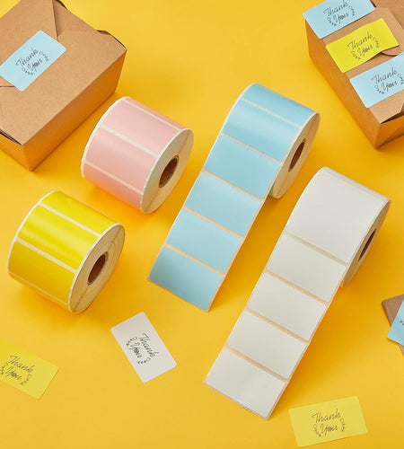 2.25 X1.25 Direct Thermal Labels, Color Shipping Thermal Stickers, Multi-Purpose Square Self-Adhesive Label for Thermal Label Printer - 4000 Labels-White, Blue, Pink, Yellow