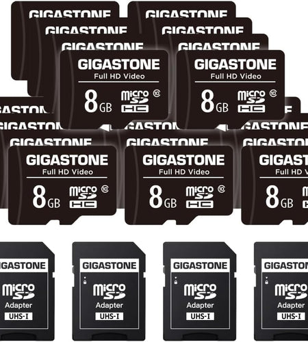 8GB 20-Pack Micro SD Card, Full HD Video, Surveillance Security Cam Action Camera Drone, 80Mb/S Micro SDHC Class 10, with Adapters