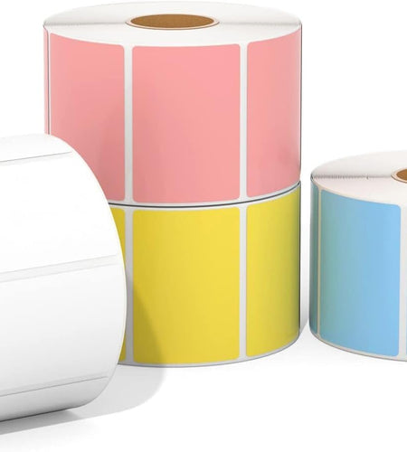2.25 X1.25 Direct Thermal Labels, Color Shipping Thermal Stickers, Multi-Purpose Square Self-Adhesive Label for Thermal Label Printer - 4000 Labels-White, Blue, Pink, Yellow